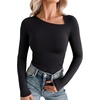 image:imageREORIA Womens Long Sleeve Shirts Asymmetrical Neck Going Out TopsBlack