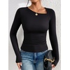 image:imageREORIA Womens Long Sleeve Shirts Asymmetrical Neck Going Out TopsBlack
