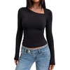 image:imageREORIA Womens Long Sleeve Shirts Asymmetrical Neck Going Out TopsBlack