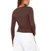 image:imageREORIA Womens Long Sleeve Shirts Asymmetrical Neck Going Out TopsBrown