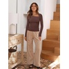 image:imageREORIA Womens Long Sleeve Shirts Asymmetrical Neck Going Out TopsBrown