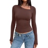 image:imageREORIA Womens Long Sleeve Shirts Asymmetrical Neck Going Out TopsBrown