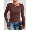 image:imageREORIA Womens Long Sleeve Shirts Asymmetrical Neck Going Out TopsBrown