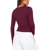 image:imageREORIA Womens Long Sleeve Shirts Asymmetrical Neck Going Out TopsBurgundy