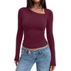 image:imageREORIA Womens Long Sleeve Shirts Asymmetrical Neck Going Out TopsBurgundy