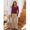 image:imageREORIA Womens Long Sleeve Shirts Asymmetrical Neck Going Out TopsBurgundy