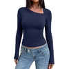image:imageREORIA Womens Long Sleeve Shirts Asymmetrical Neck Going Out TopsNavy Blue
