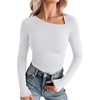 image:imageREORIA Womens Long Sleeve Shirts Asymmetrical Neck Going Out TopsWhite