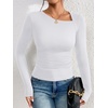 image:imageREORIA Womens Long Sleeve Shirts Asymmetrical Neck Going Out TopsWhite