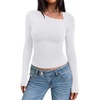 image:imageREORIA Womens Long Sleeve Shirts Asymmetrical Neck Going Out TopsWhite