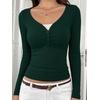 image:imageREORIA Womens Long Sleeve V Neck Lace Shirts Ribbed Henley Going Out TopsArmy Green
