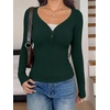 image:imageREORIA Womens Long Sleeve V Neck Lace Shirts Ribbed Henley Going Out TopsArmy Green