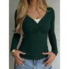 image:imageREORIA Womens Long Sleeve V Neck Lace Shirts Ribbed Henley Going Out TopsArmy Green