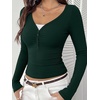 image:imageREORIA Womens Long Sleeve V Neck Lace Shirts Ribbed Henley Going Out TopsArmy Green
