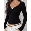 image:imageREORIA Womens Long Sleeve V Neck Lace Shirts Ribbed Henley Going Out TopsBlack