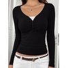 image:imageREORIA Womens Long Sleeve V Neck Lace Shirts Ribbed Henley Going Out TopsBlack