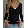 image:imageREORIA Womens Long Sleeve V Neck Lace Shirts Ribbed Henley Going Out TopsBlack