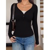 image:imageREORIA Womens Long Sleeve V Neck Lace Shirts Ribbed Henley Going Out TopsBlack