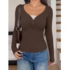 image:imageREORIA Womens Long Sleeve V Neck Lace Shirts Ribbed Henley Going Out TopsBrown