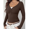 image:imageREORIA Womens Long Sleeve V Neck Lace Shirts Ribbed Henley Going Out TopsBrown