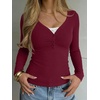 image:imageREORIA Womens Long Sleeve V Neck Lace Shirts Ribbed Henley Going Out TopsBurgundy