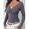 image:imageREORIA Womens Long Sleeve V Neck Lace Shirts Ribbed Henley Going Out TopsGrey