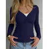 image:imageREORIA Womens Long Sleeve V Neck Lace Shirts Ribbed Henley Going Out TopsNavy Blue