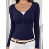 image:imageREORIA Womens Long Sleeve V Neck Lace Shirts Ribbed Henley Going Out TopsNavy Blue