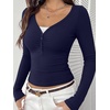image:imageREORIA Womens Long Sleeve V Neck Lace Shirts Ribbed Henley Going Out TopsNavy Blue