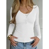 image:imageREORIA Womens Long Sleeve V Neck Lace Shirts Ribbed Henley Going Out TopsWhite