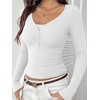 image:imageREORIA Womens Long Sleeve V Neck Lace Shirts Ribbed Henley Going Out TopsWhite