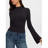 image:imageREORIA Womens Mock Neck Long Sleeve Top Slim Fit Stretch Bell SleeveBlack Onyx