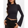 image:imageREORIA Womens Mock Neck Long Sleeve Top Slim Fit Stretch Bell SleeveBlack Onyx