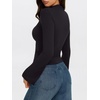 image:imageREORIA Womens Mock Neck Long Sleeve Top Slim Fit Stretch Bell SleeveBlack Onyx