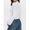 image:imageREORIA Womens Mock Neck Long Sleeve Top Slim Fit Stretch Bell SleeveBrilliant White