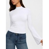 image:imageREORIA Womens Mock Neck Long Sleeve Top Slim Fit Stretch Bell SleeveBrilliant White