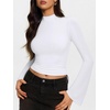 image:imageREORIA Womens Mock Neck Long Sleeve Top Slim Fit Stretch Bell SleeveBrilliant White