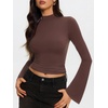 image:imageREORIA Womens Mock Neck Long Sleeve Top Slim Fit Stretch Bell SleeveChocolate Lab