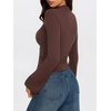 image:imageREORIA Womens Mock Neck Long Sleeve Top Slim Fit Stretch Bell SleeveChocolate Lab