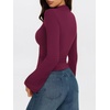 image:imageREORIA Womens Mock Neck Long Sleeve Top Slim Fit Stretch Bell SleeveCordovan