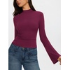 image:imageREORIA Womens Mock Neck Long Sleeve Top Slim Fit Stretch Bell SleeveCordovan
