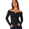 image:imageREORIA Womens Off Shoulder Long Sleeve Going Out Tops Slim Fit Ruched ShirtBlack