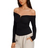 image:imageREORIA Womens Off Shoulder Long Sleeve Going Out Tops Slim Fit Ruched ShirtBlack