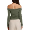 image:imageREORIA Womens Off Shoulder Long Sleeve Going Out Tops Slim Fit Ruched ShirtDark Green