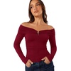 image:imageREORIA Womens Off Shoulder Long Sleeve Going Out Tops Slim Fit Ruched ShirtRed