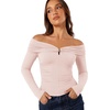 image:imageREORIA Womens Off Shoulder Long Sleeve Going Out Tops Slim Fit Ruched ShirtWhite