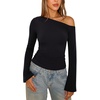 image:imageREORIA Womens Off the Shoulder Tops 2026 Fall Long Sleeve Double Lined Slim Fit Top Trendy ClothesBlack