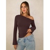 image:imageREORIA Womens Off the Shoulder Tops 2026 Fall Long Sleeve Double Lined Slim Fit Top Trendy ClothesCoffee