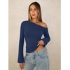 image:imageREORIA Womens Off the Shoulder Tops 2026 Fall Long Sleeve Double Lined Slim Fit Top Trendy ClothesDeep Blue