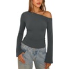 image:imageREORIA Womens Off the Shoulder Tops 2026 Fall Long Sleeve Double Lined Slim Fit Top Trendy ClothesDeep Green